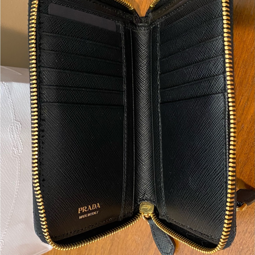 Prada Zip-Around Saffiano Leather Wallet Portafoglio Lampo (Black/Gold) - Picture 3 of 13